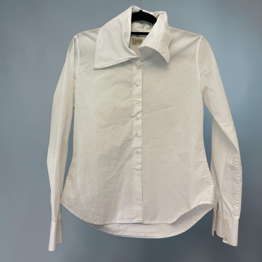PAUW Amsterdam White Cotton Blouse Button-Down Long Sleeve Shirt Collar 2 US 4/6